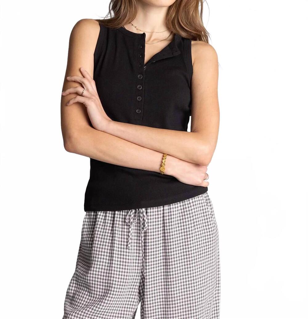 NEW THREAD & SUPPLY button front elowen tank top in black